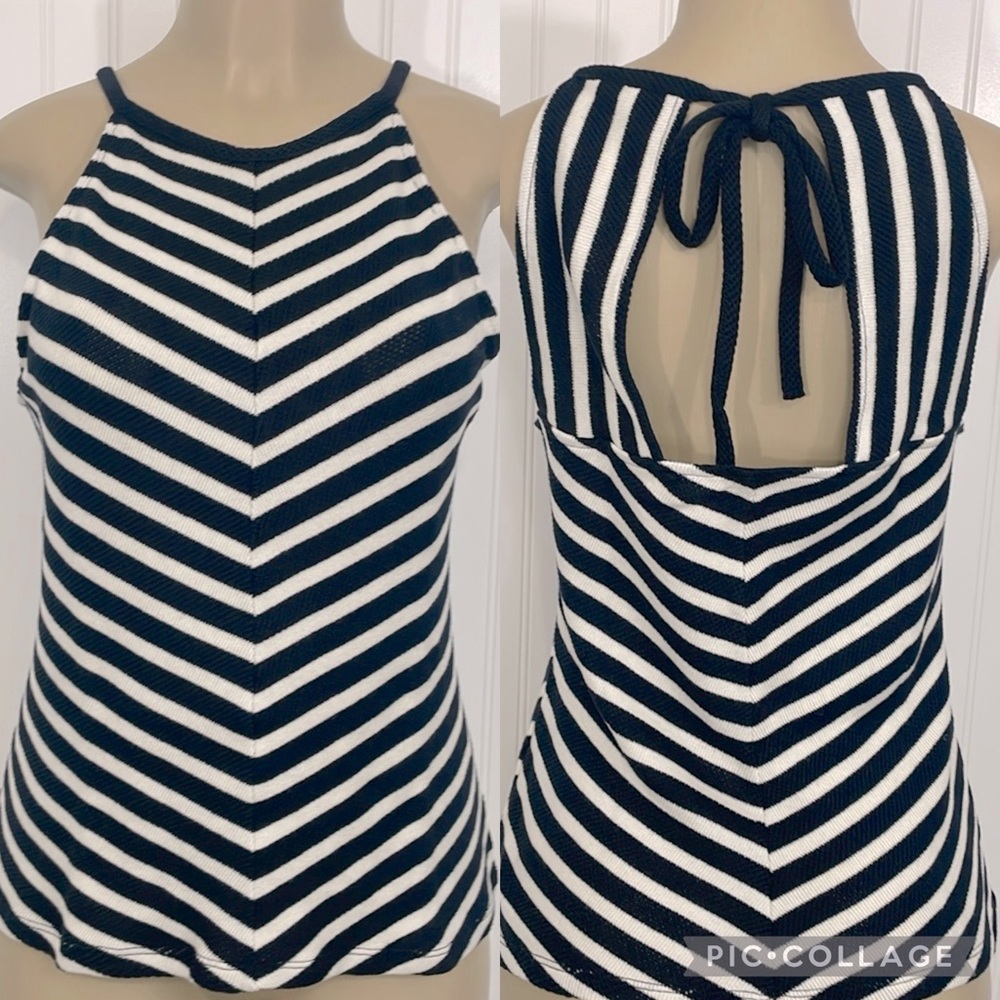 Anthropologie Maeve Striped Melanie Knit Open Back Halter Top 100% Cotton Sm NWT